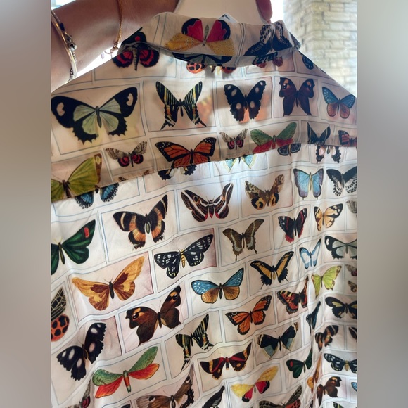 JACQUES COCO Cream Multicolour Butterfly One pocket Short Sleeve Shirt Large - Picture 4 of 4